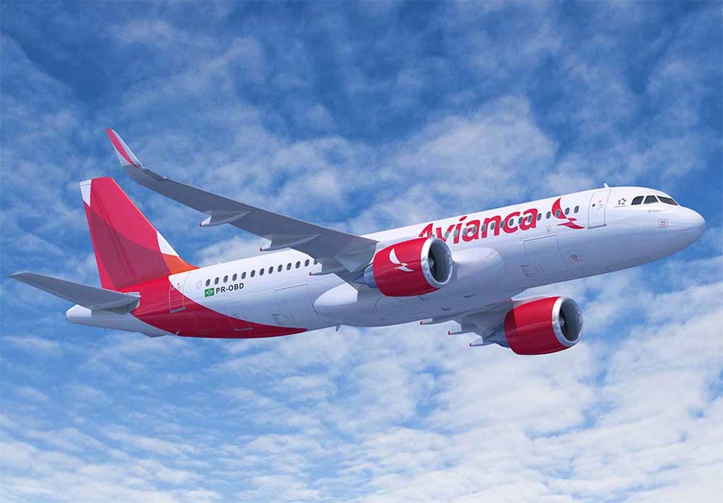 Dibujo de un A320neo con los colores de Avianca.