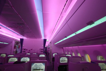 Cabina de clase business en el A350 msn002 F-WWCF.