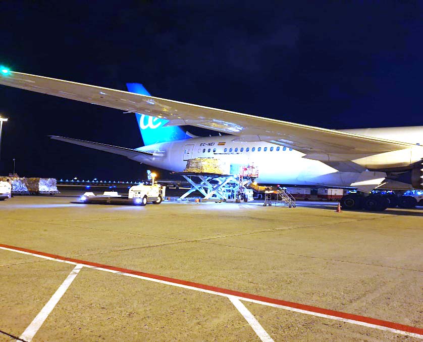 Carga en Singapur de material sanitario en el Boeing 787 de Air Europa.