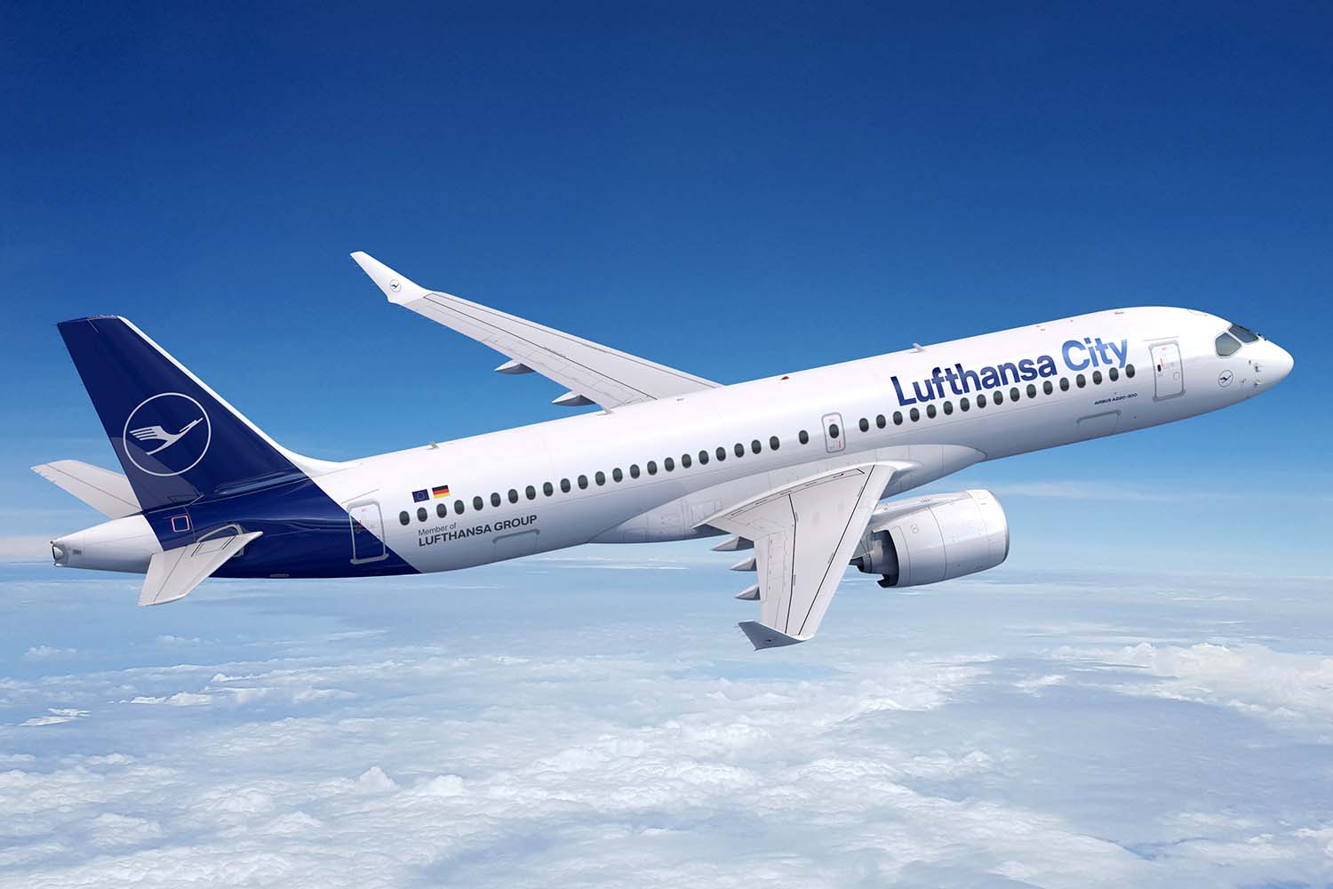 Airbus A220 con colores de Lufthansa City.