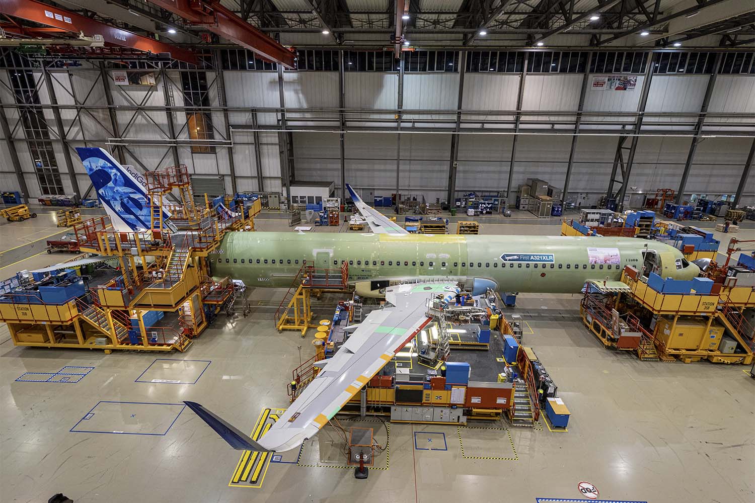 El primer Airbus A321 XLR ya estructuralmente completo en Finkenwerder.