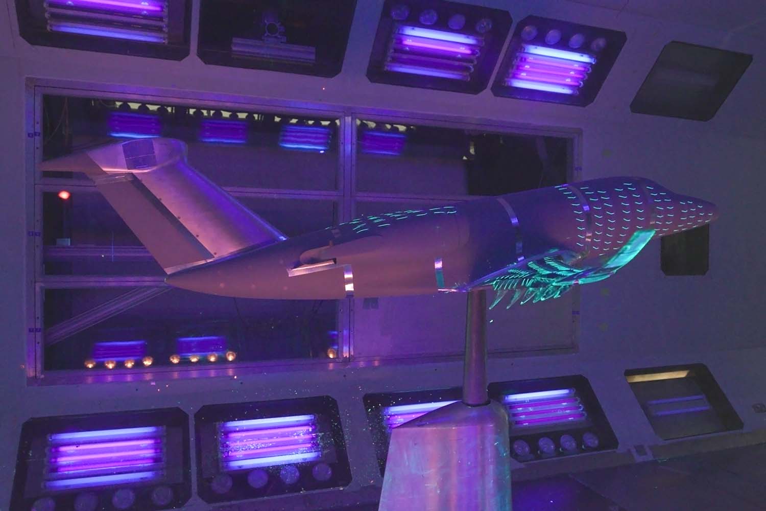 Modelo de Citation VII con alas modificadas probado en el túnel de viento por Airbus.