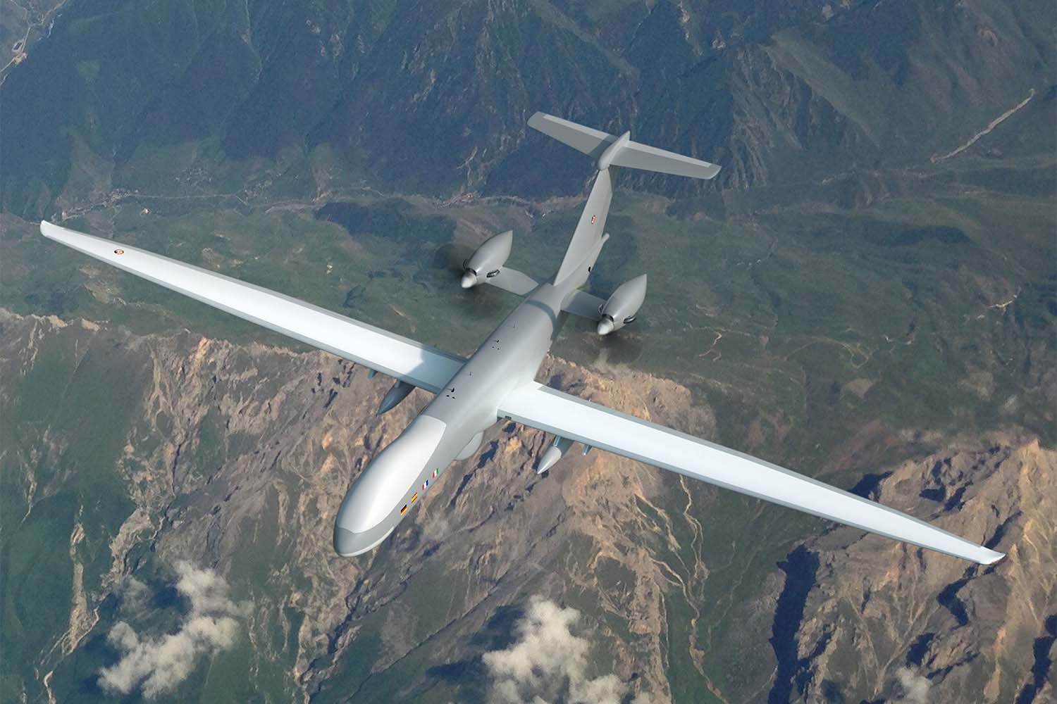 El Eurodrone en su última configuración con motores Avio Catalyst y hélices tractoras.