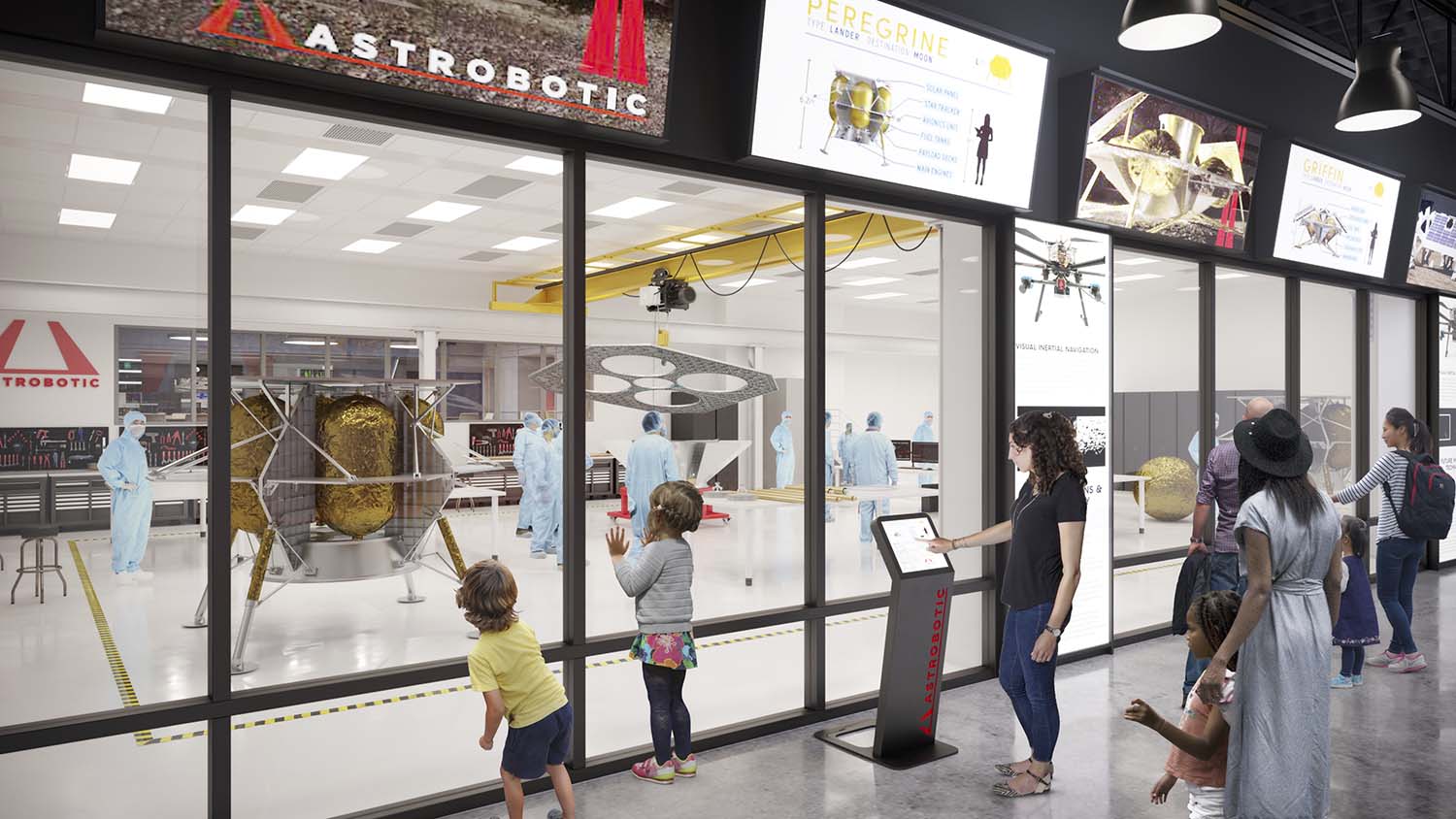Receración del aspecto de la sala limpia para el ensamblaje de naves lunares que está construyendo Astrobiotic.