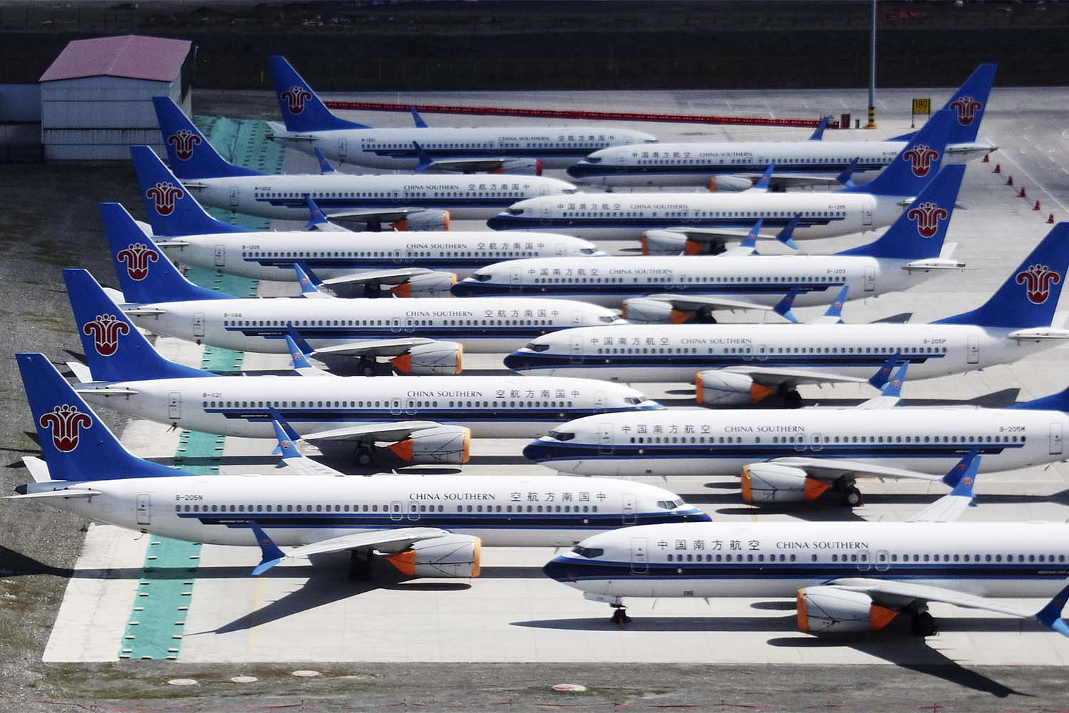 Aviones Boeing 737 MAX de China Southern almacenados.