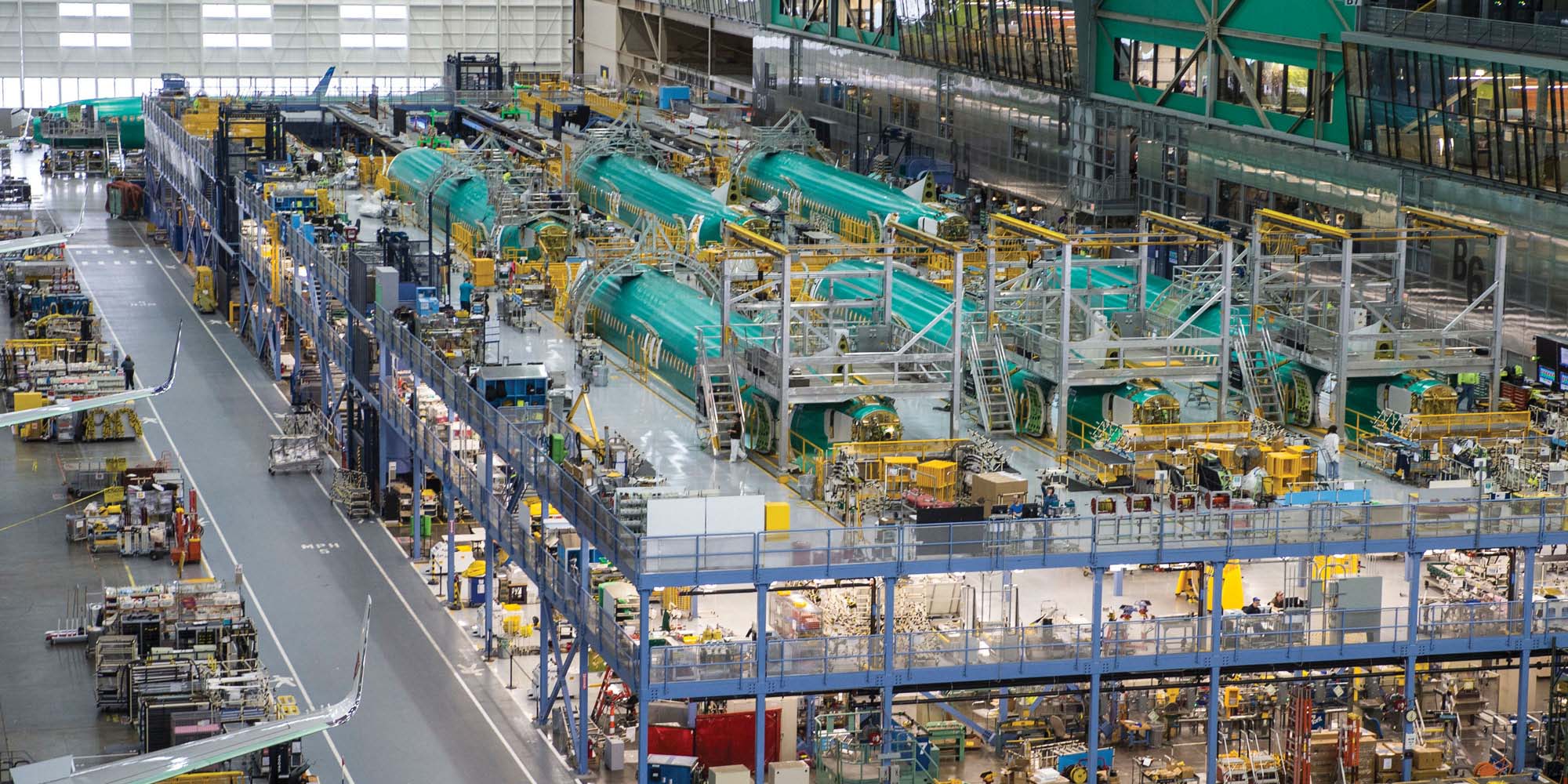 Fuselajes de Boeing 737 MAX en la factoría de Renton durante su preparación para el montaje.