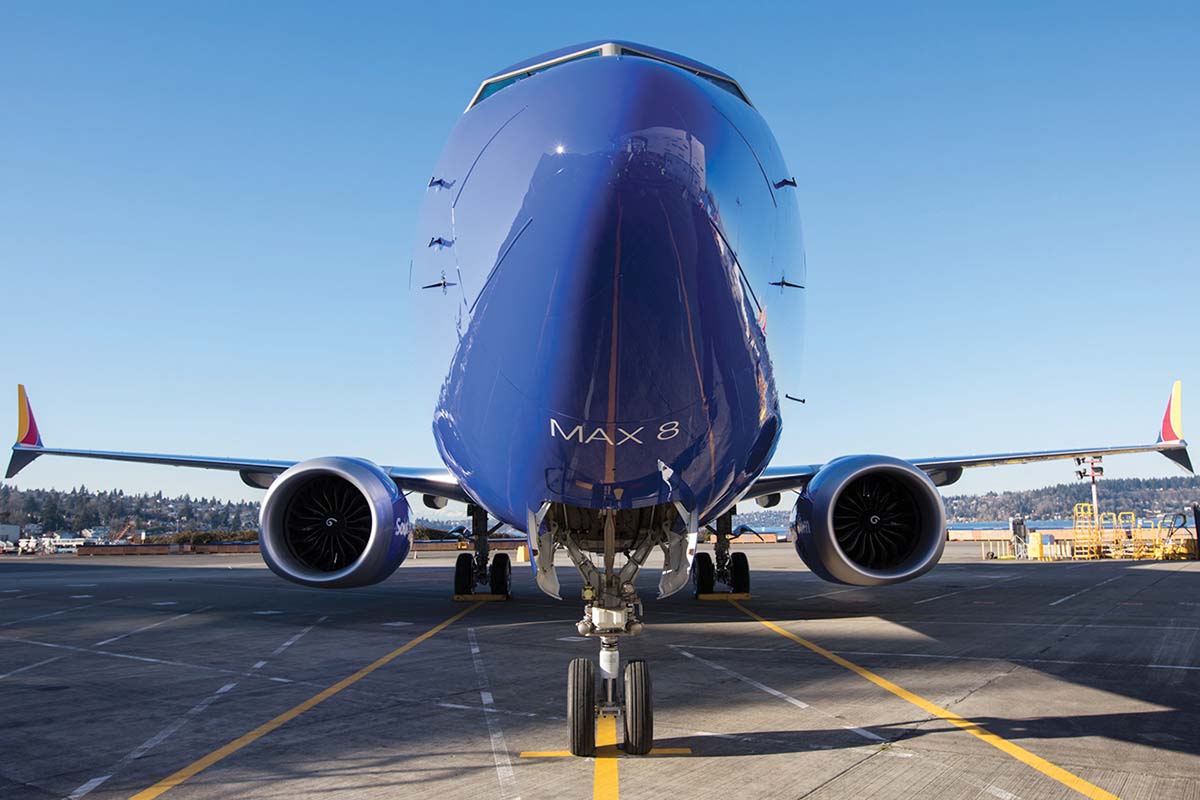 Frontal del Boeing 737 MAX,, con los sensores de ángulo de ataque que activaban el MCAS.