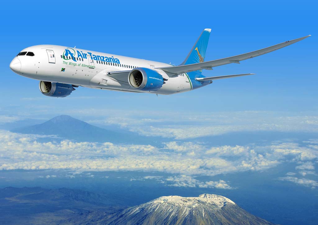Ilustración del Boeing 787 con los colores de Air Tanzania.