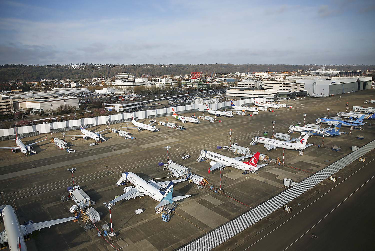 Aviones Boeing 737 MAX almacenados en Boeing Field a la espera de su entrega.