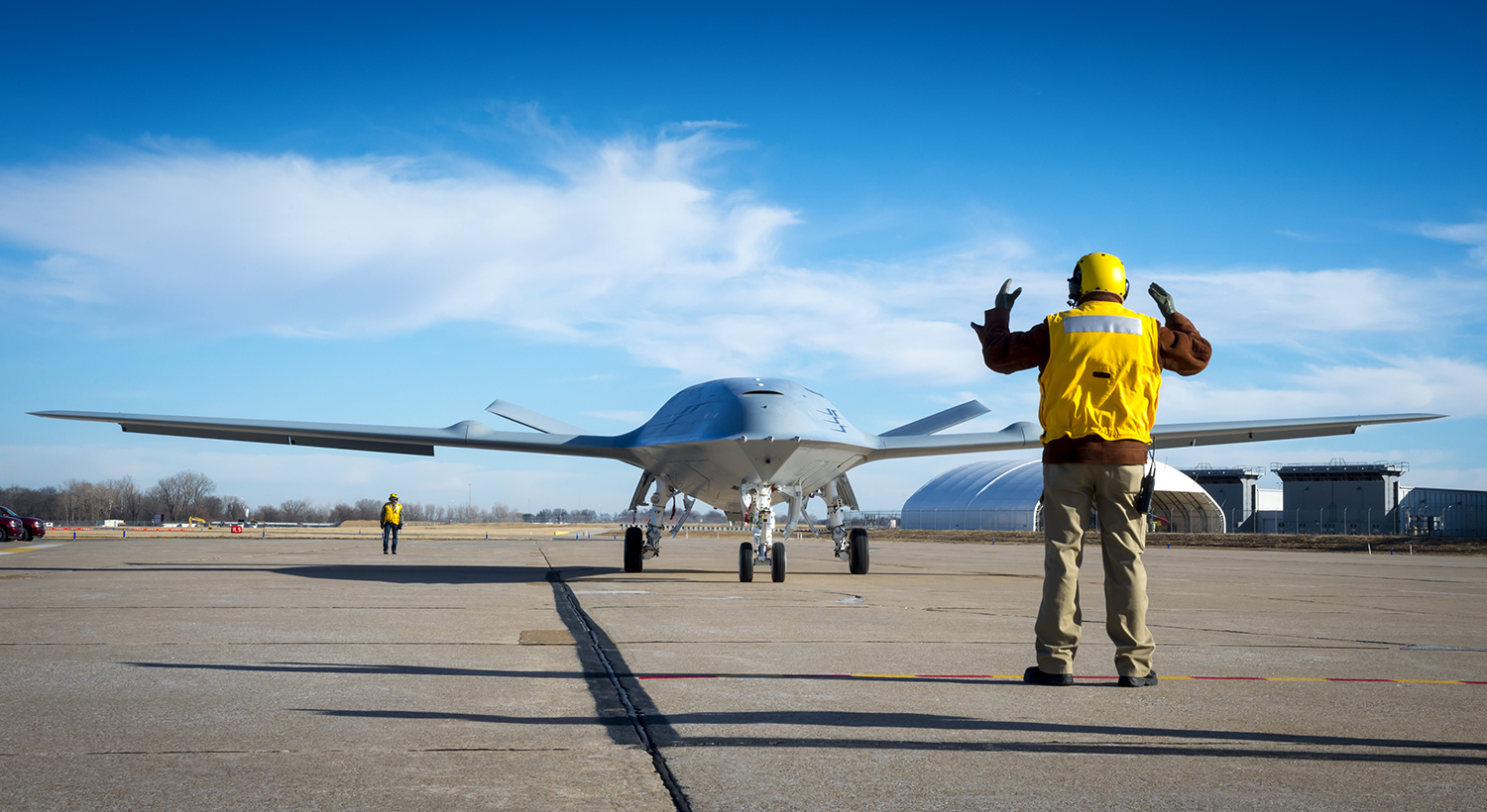 El demostrador del Boeing MQ-25 durante sus pruebas previas a su selección por la Marina de Estados Unidos.