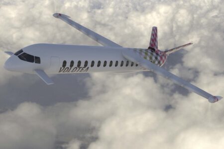 Diseño original del avión de Dante Aeronautical con colores de Volotea.