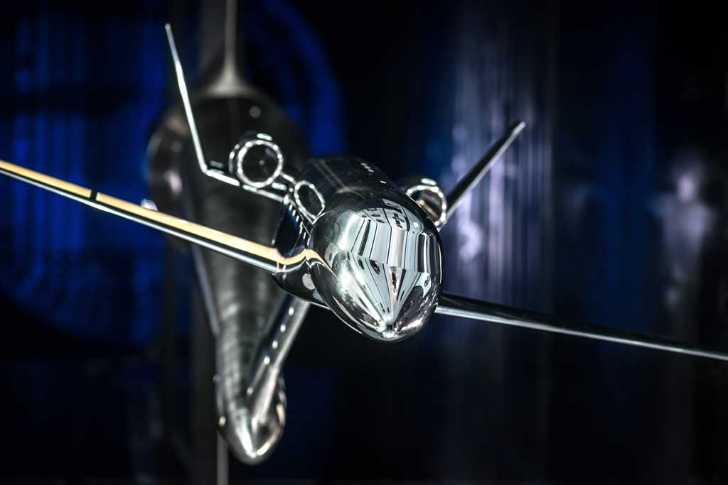 Modelo de túnel de viento de una posible configuración de un avión ejecutivo avanzado en estudio por Dassault.