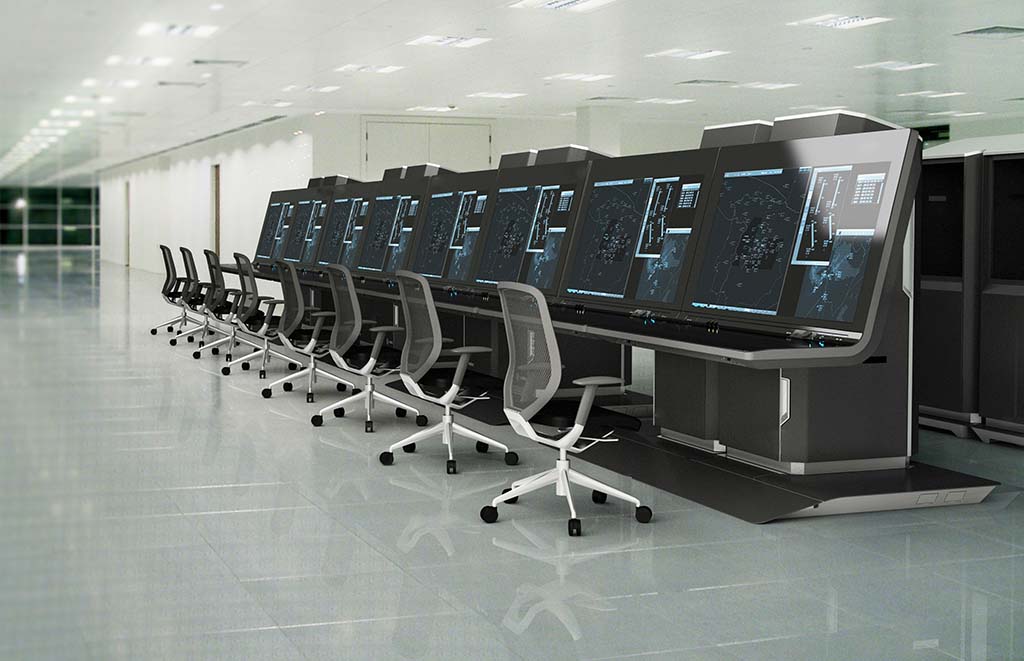 Recreación de como podrían ser las nuevas consolas de control aéreo de Enaire.