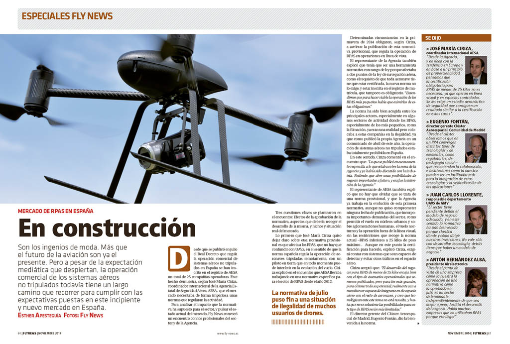 Especiales Fly News. La industria de los RPAS busca su sitio. Fly News 046 Noviembre 2014.