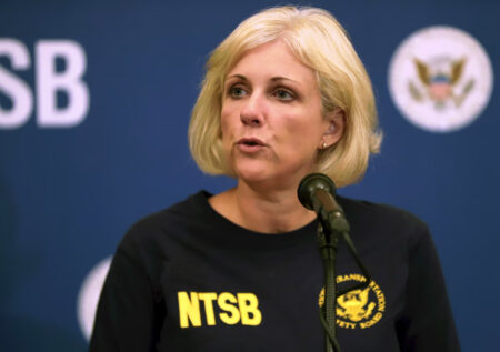 Jennifer Homendy durante su rueda de prensa sobre la el accidente de Alaska Airlines.