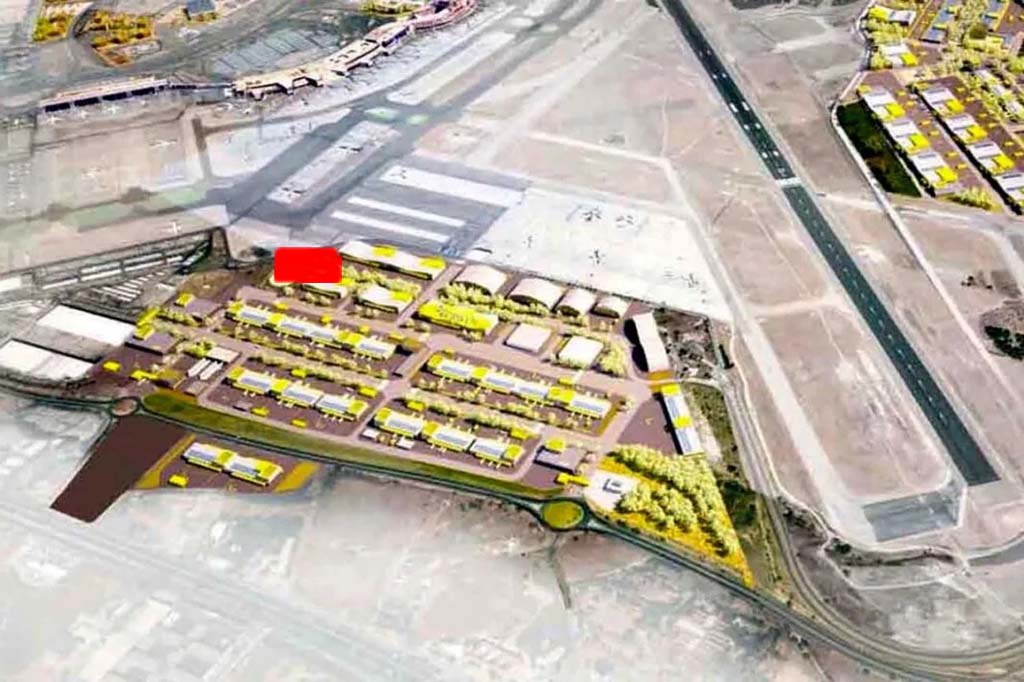 La zona roja señala la futura ubicación de la nueva terminal de carga.