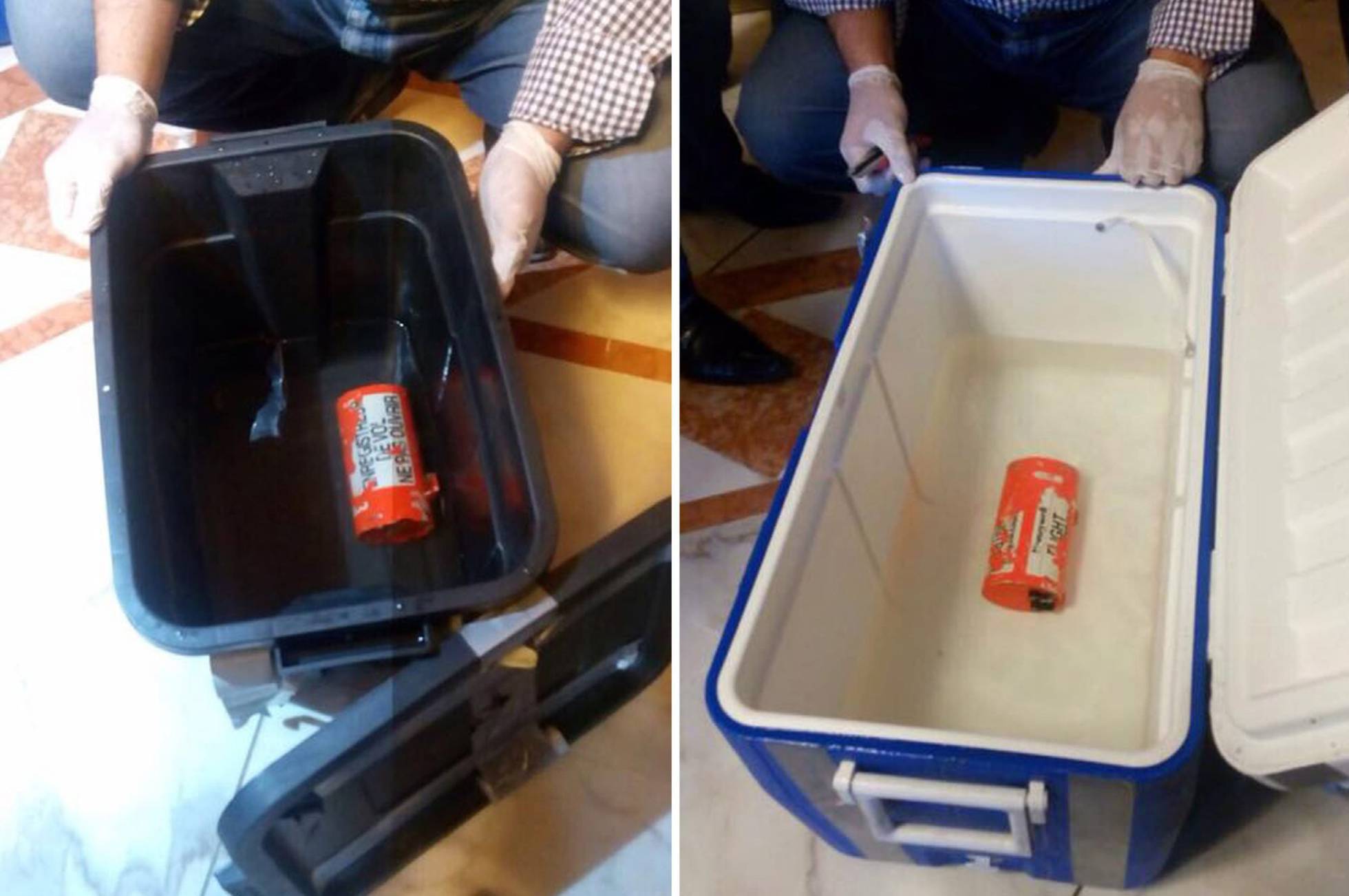 Los módulos de memoria de las dos cajas negras del A320 de Egyptair tras su recuperación del fondo del Mediterráneo.