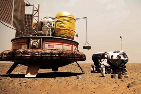 Descarga en Marte de un módulo automático con suninistros.