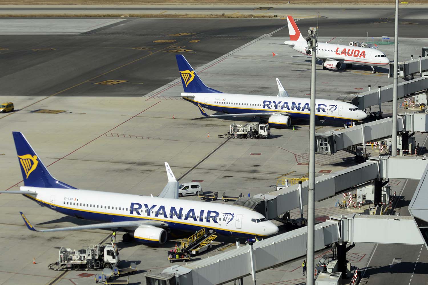 Aviones del Grupo Ryanair en el aeropuerto de Palma de Mallorca.