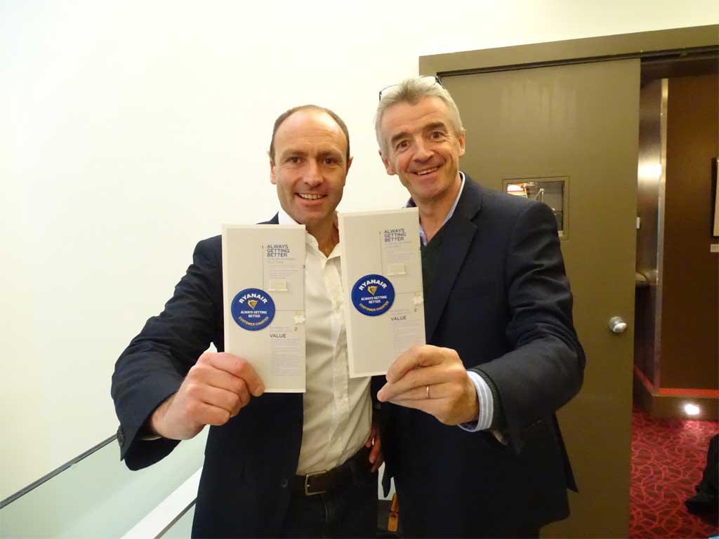 jacobs y O'Leary durante la presentación de ls nuevas medidas anunciadas por Ryanair