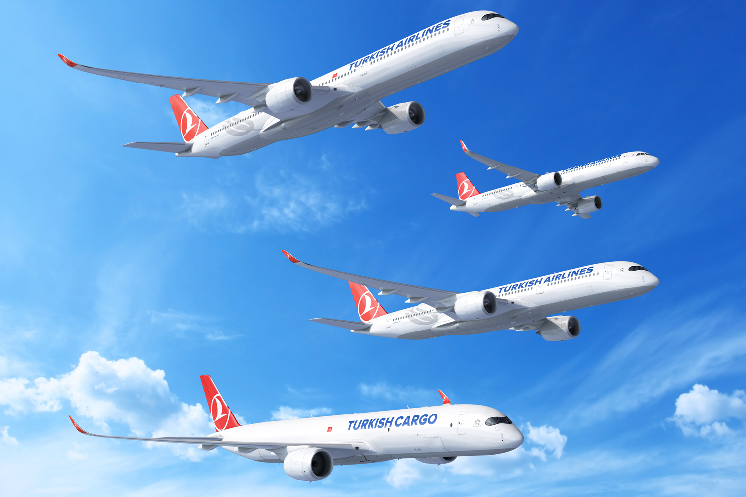 Los diferentes modelos involucrados en el nuevo pedido a Airbus de Turkish Airlines.
