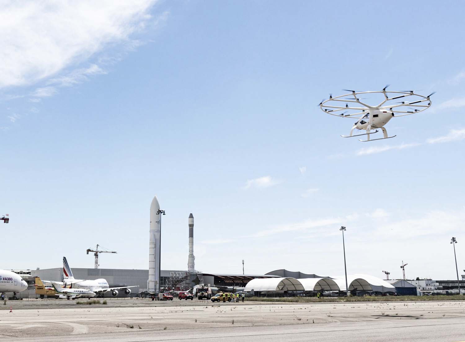 El Volocopter 2X durante su vuelo en Le Bourget.