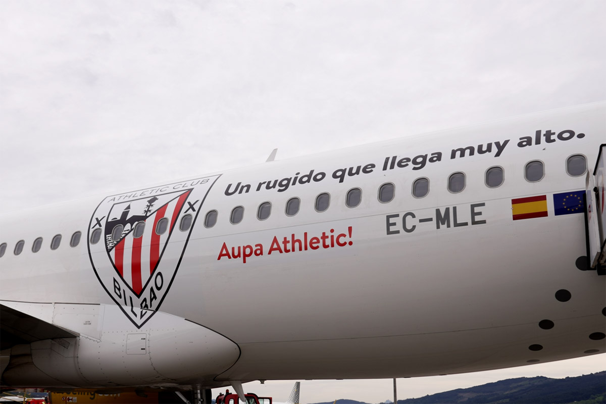 Así decoró Vueling un Airbus A320 para la final de la Copa del Rey de fútbol que ganó el Athlétic de Bilbao.