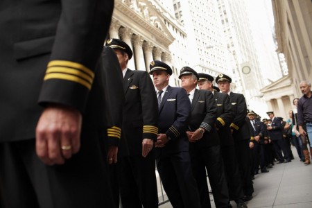 Pilotos estadounidenses durante una protesta en Nueva York