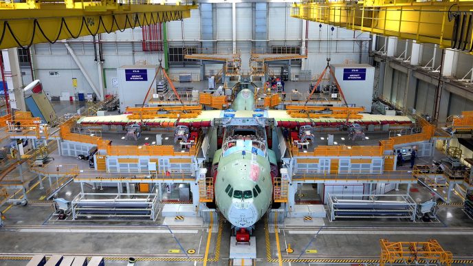 Cadena de montaje del A400M en Sevilla.