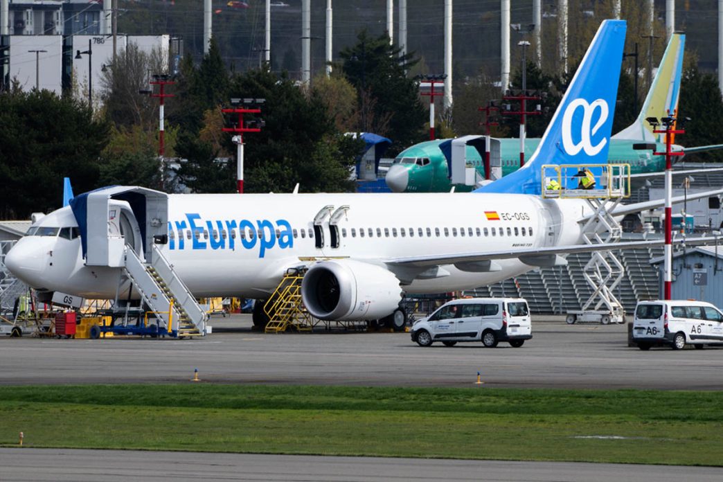 El primer Boeing 737 MAX que recibirà Air Europa en Boeing Field.