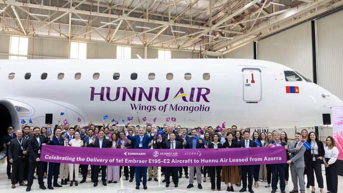 Entre las entregas de Embraer en el segundo trimestre de 2025 estuvo el primer E195-E2 para Hunnu Air de Mongolia.