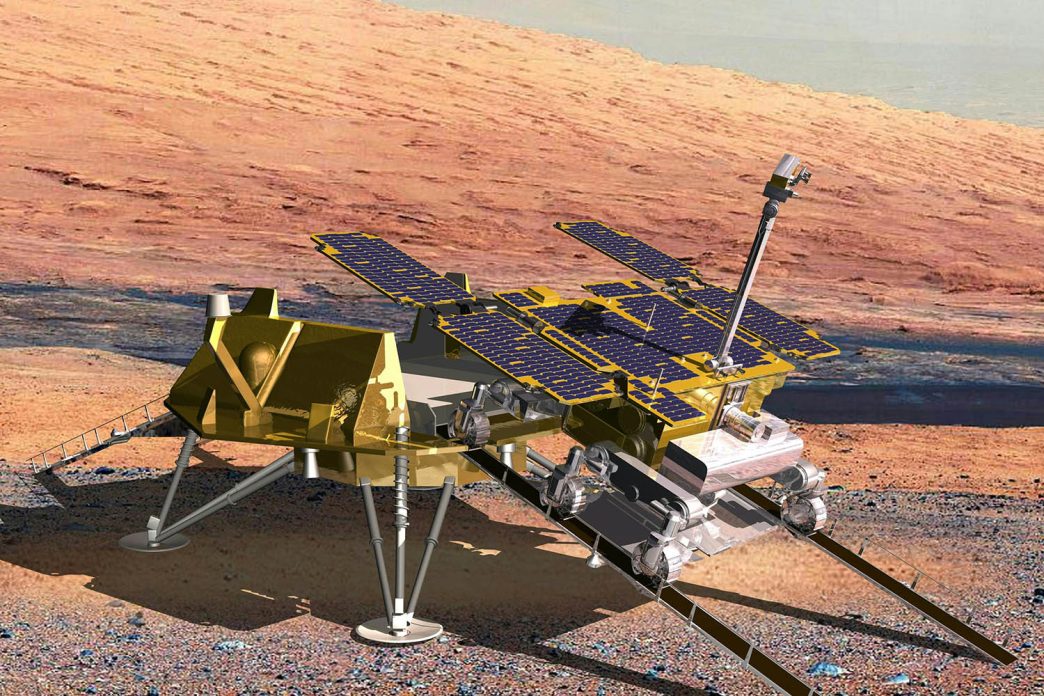 Así será el descenso de Rosalind Franklin a la superficie de Marte en 2030.