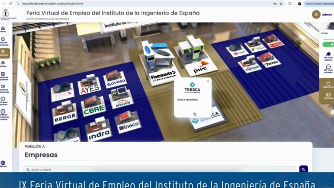 Plataforma de acceso a las empresas en la web de la Feria Virtual de Empleo del Instituto de Ingeniería de España.