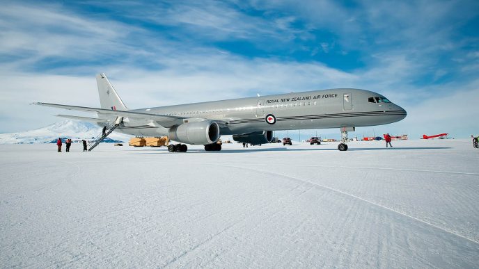 Uno de los dos Boeing 757 de la Fuerza Aérea de Nueva Zelanda en la Antártica.