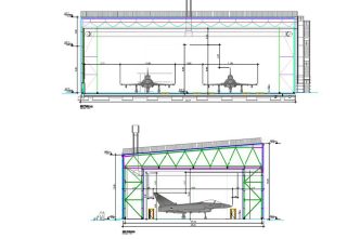 Plano preliminar del nuevo hangar para el Eurofighter en la Maestranza Aérea de Albacete.
