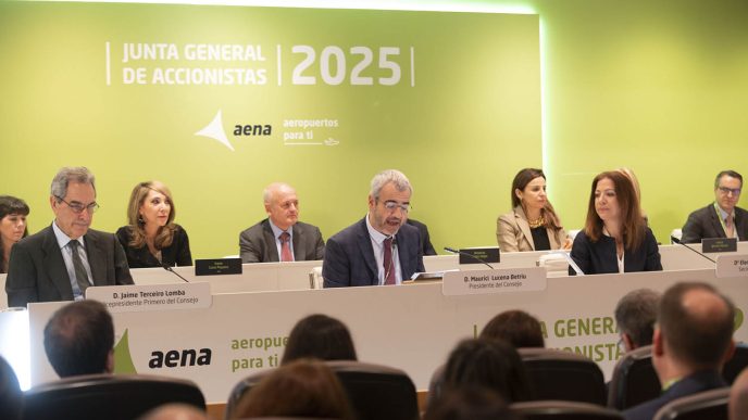 Lucena, presidente y consejero delegado de Aena, durante su intervención ante los accionistas.