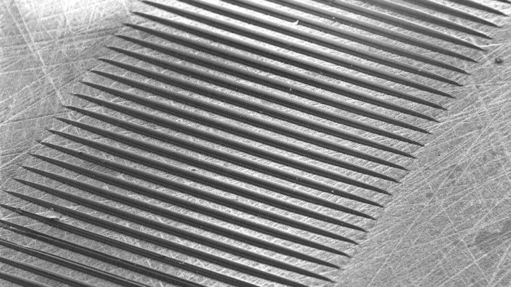 Detalle de los microsurcos de la película de MicroTau.