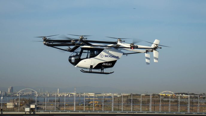 El eVTOL de SkyDrive durante su vuelo en la Expo 2025 de Osaka.