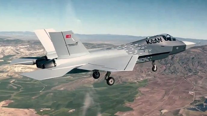 El prototipo del TAI Kaan durante su primer vuelo.