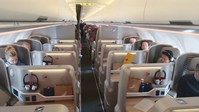 Cabina de pasaje de los Airbus A321XLR de Iberia.
