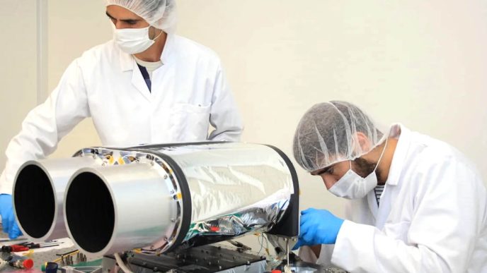Trabajos de producción de una de las cámaras de Satlantis para satélites.