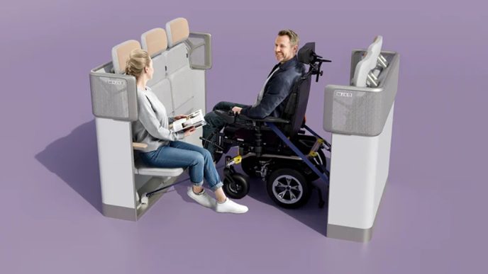 Ilustración de la U Suite con una silla de ruedas.